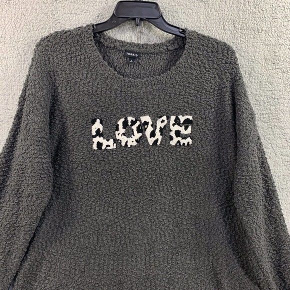 Torrid Sweater Teddy Bear Crew Neck Drop Shoulder "Love" Grey 2 2X 18/20 #B81777 - Picture 8 of 10
